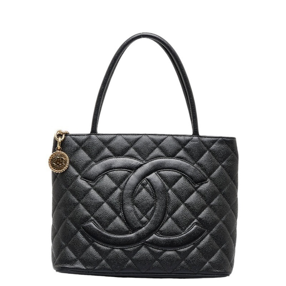 Chanel Coco Mark Handbag Tote Bag Black
